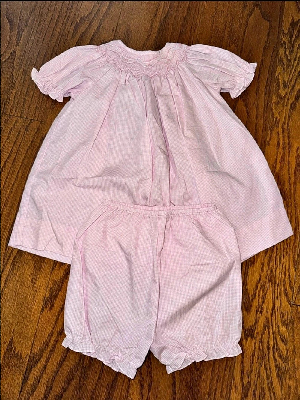 Petit Ami Baby Girl 6M Pink Gingham Smocked Dress & Bloomers Set